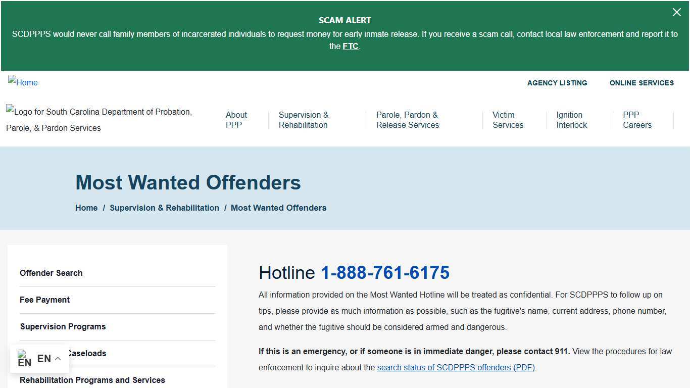 Most Wanted Offenders South Carolina Department of Probation, Parole and Pardon Services